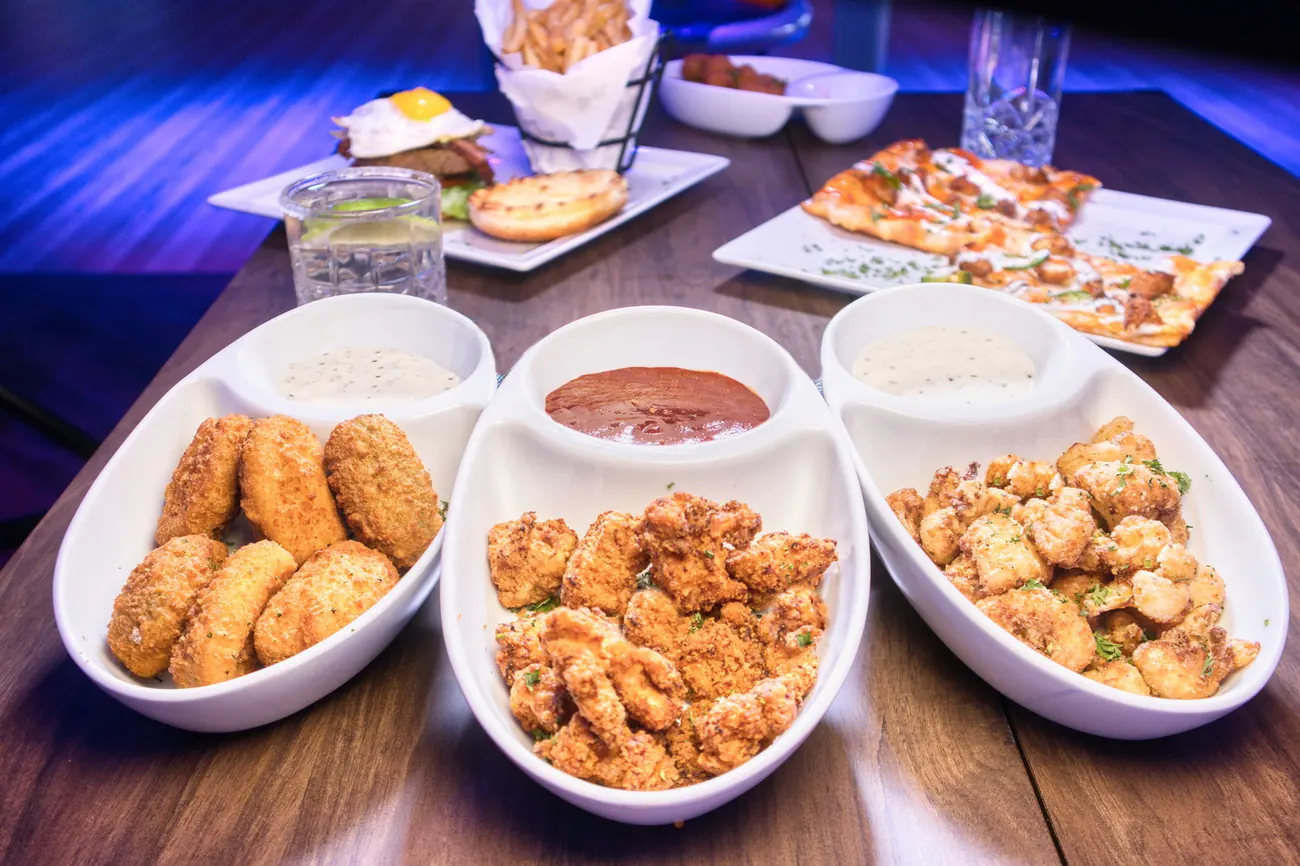 Appetizer spread with dipping sauces