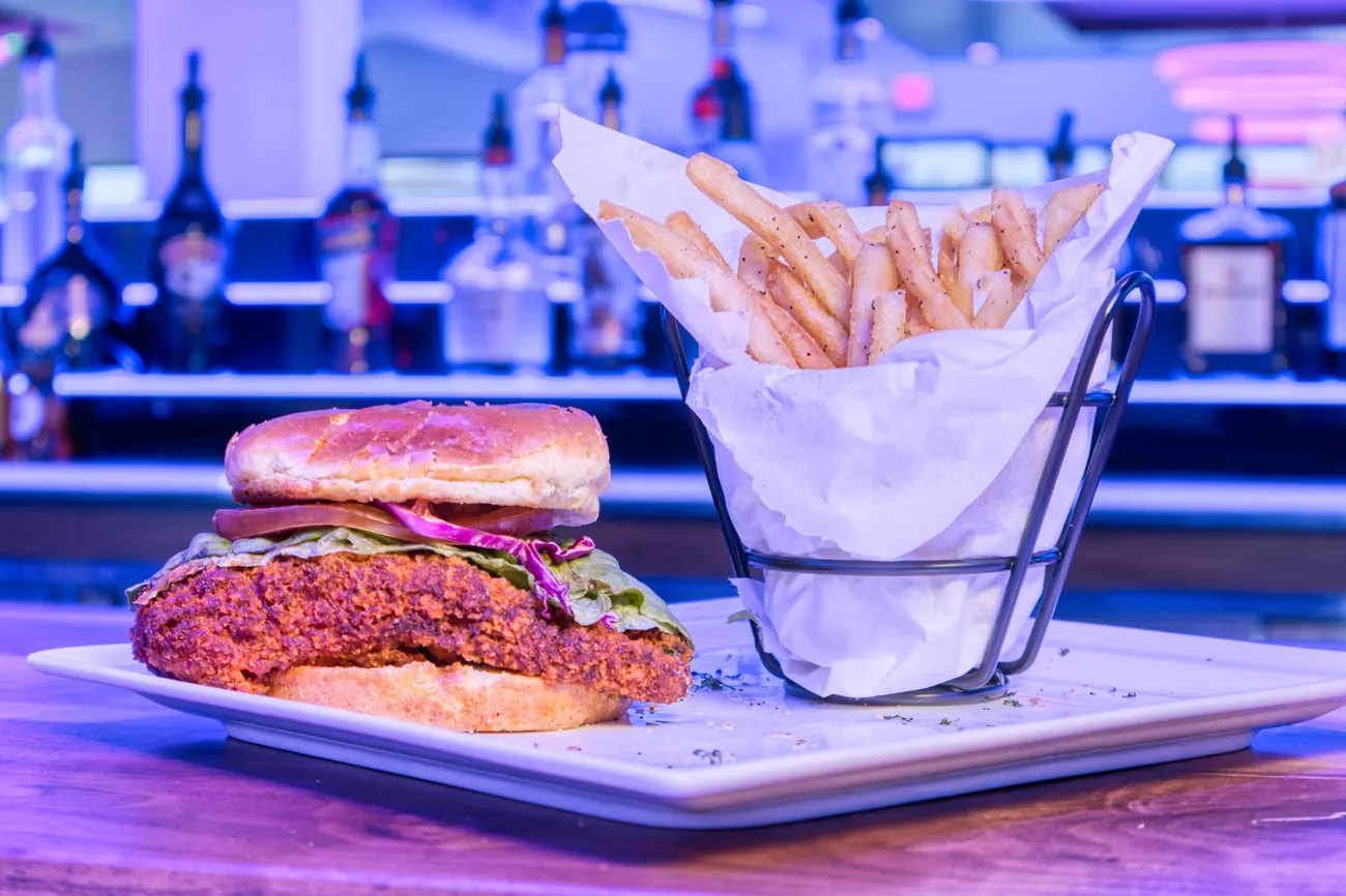 Crispy chicken sandwich with fries